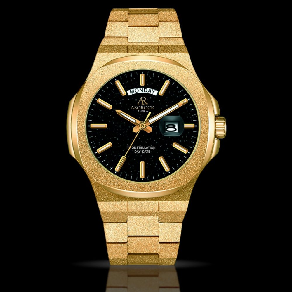Asorock Watches Gold/Black Frosted Stardust Constellation Day Date Mens watch